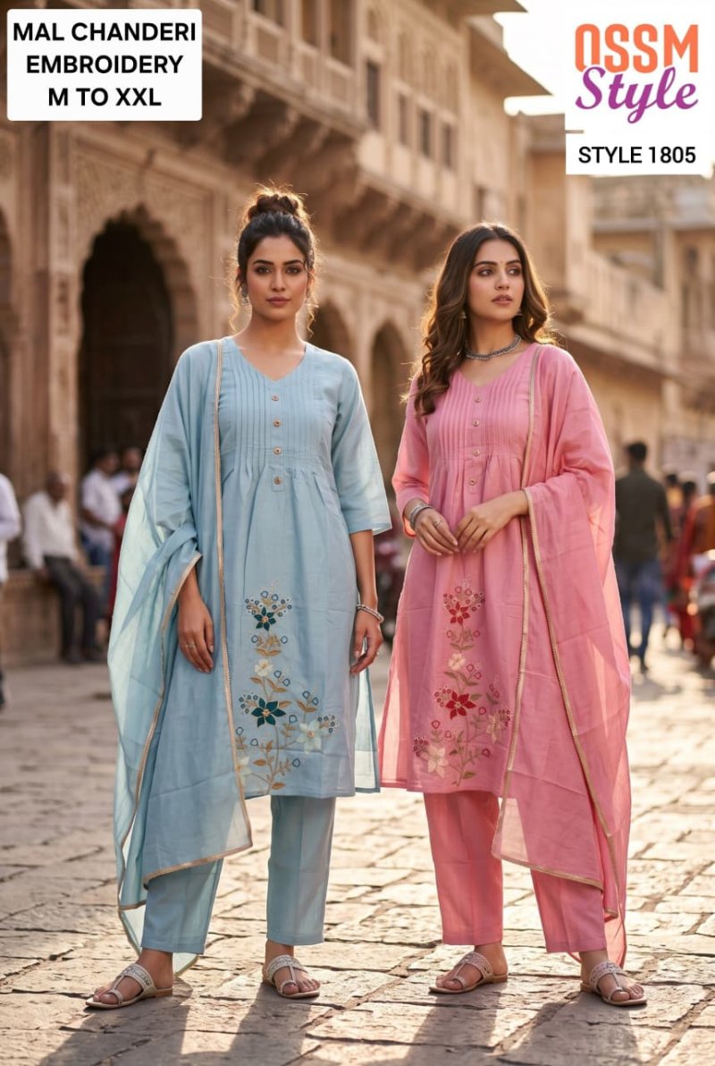 1805 To 1807 By Ossm Style Chanderi Kurtis Set Size Combo